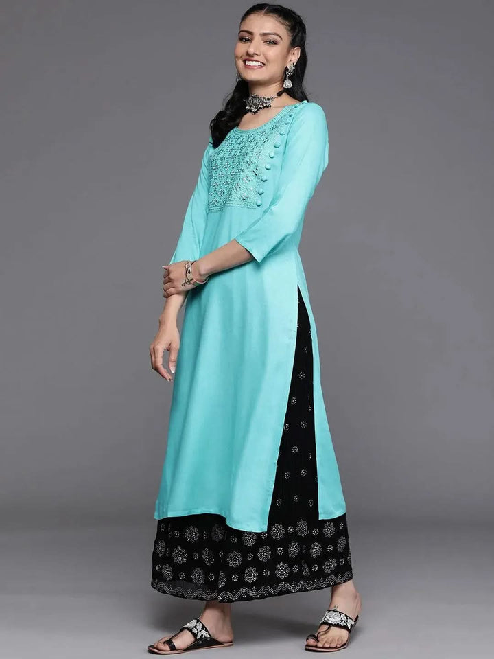 Blue Yoke Design Rayon Kurta - Libas