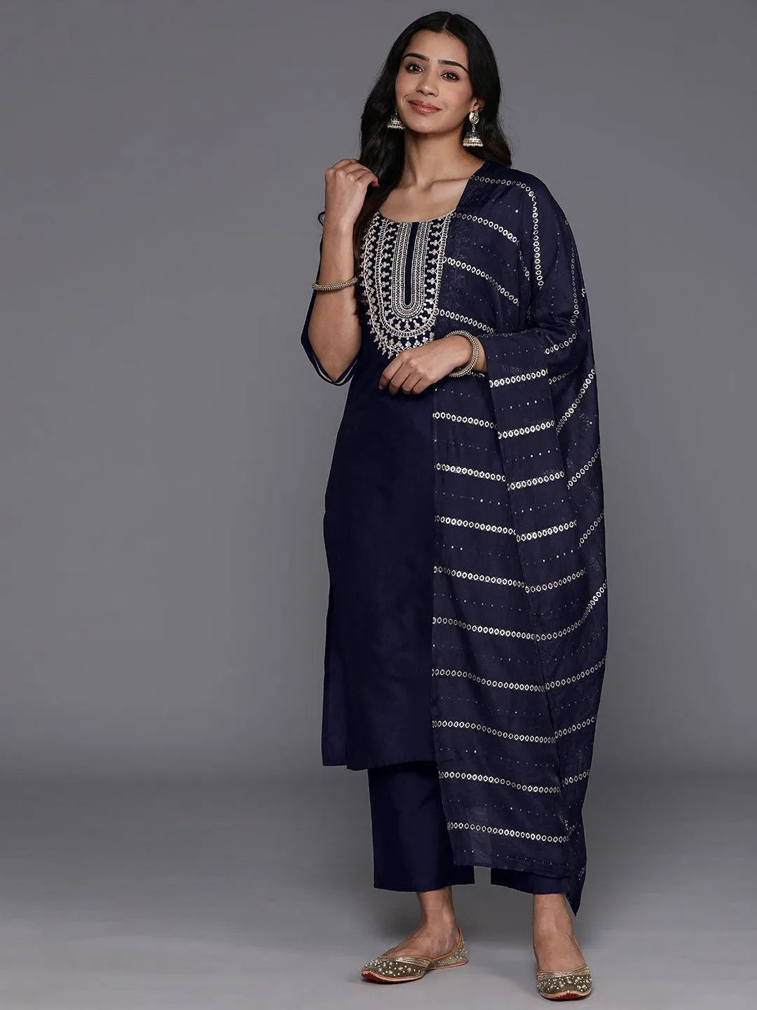 Blue Yoke Design Silk Blend Straight Suit With Dupatta Online at Rs.1124 | Libas