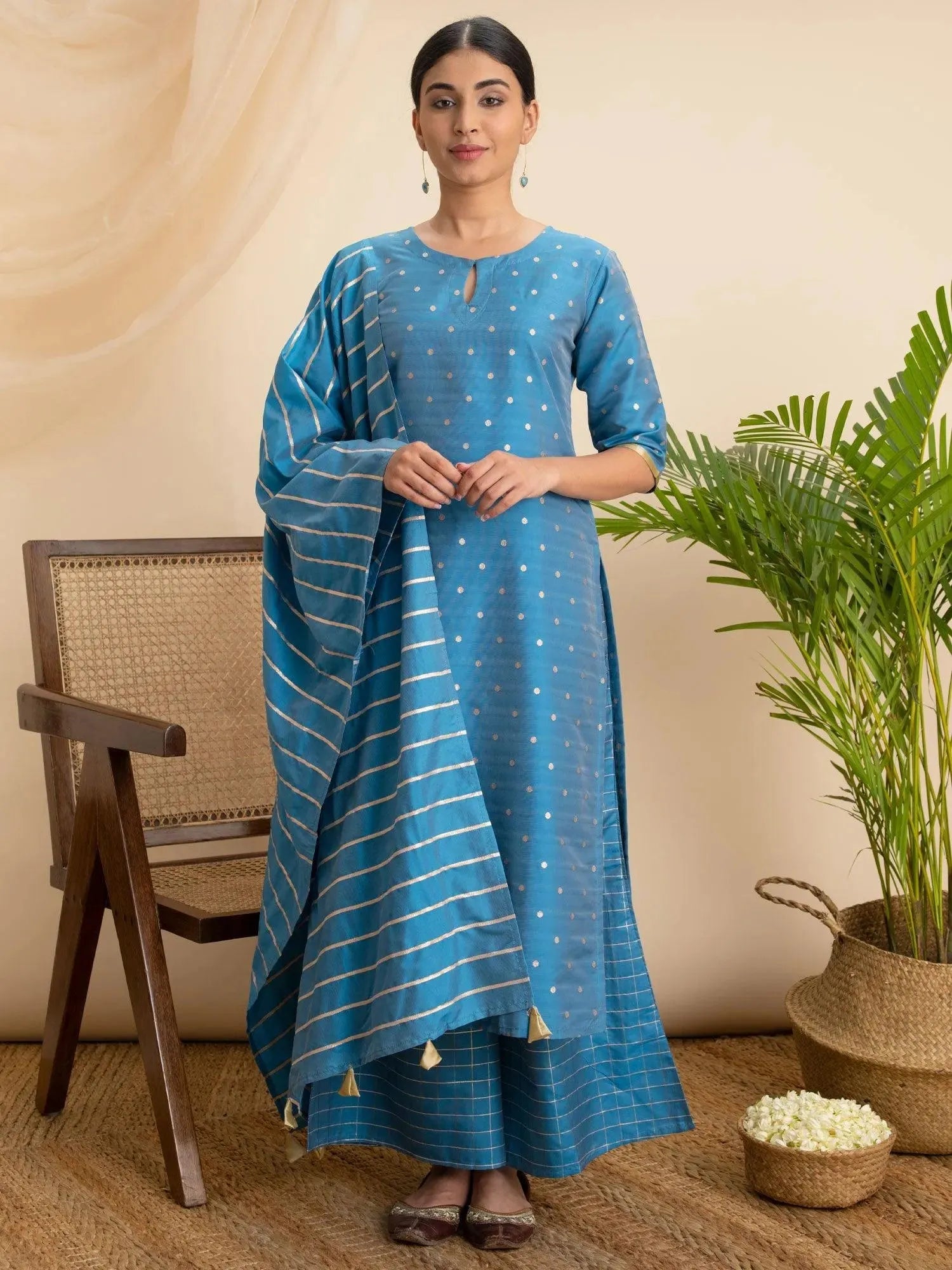 Buy Blue Zari Work Chanderi Suit Set - 6562MJ-XS | Libas Ethnic Wear Online
Buy Blue Zari Work Chanderi Suit Set - 6562MJ-XS | Libas Ethnic Wear Online