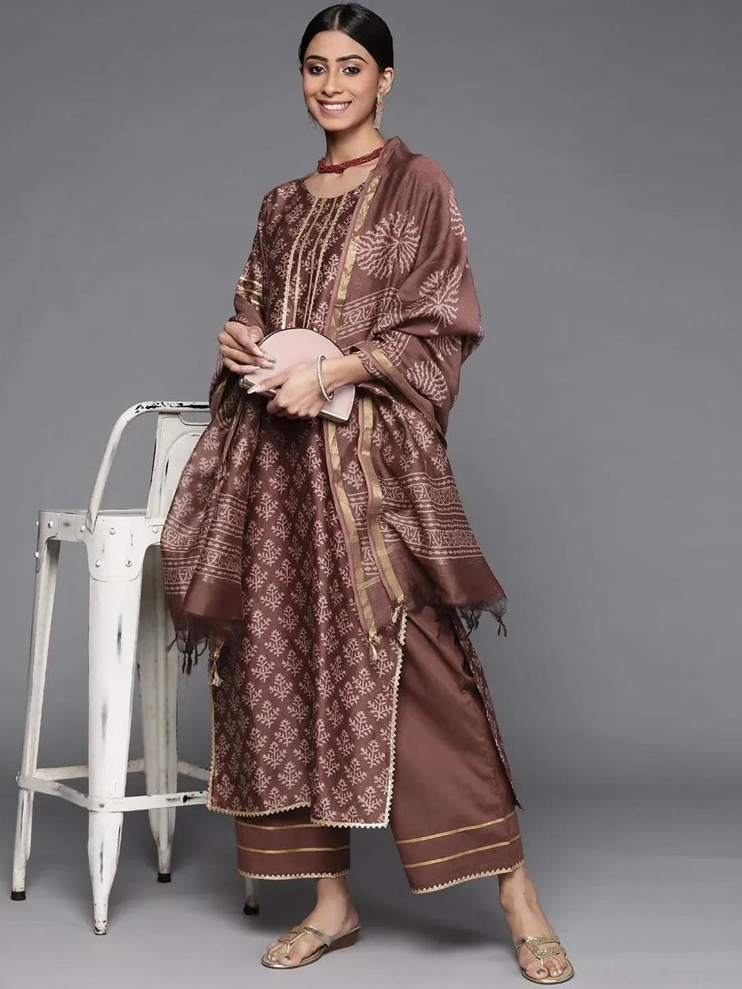 Buy Brown Printed Chanderi Silk Suit Set - 33107O-XS | Libas Ethnic Wear Online 
Buy Brown Printed Chanderi Silk Suit Set - 33107O-XS | Libas Ethnic Wear Online