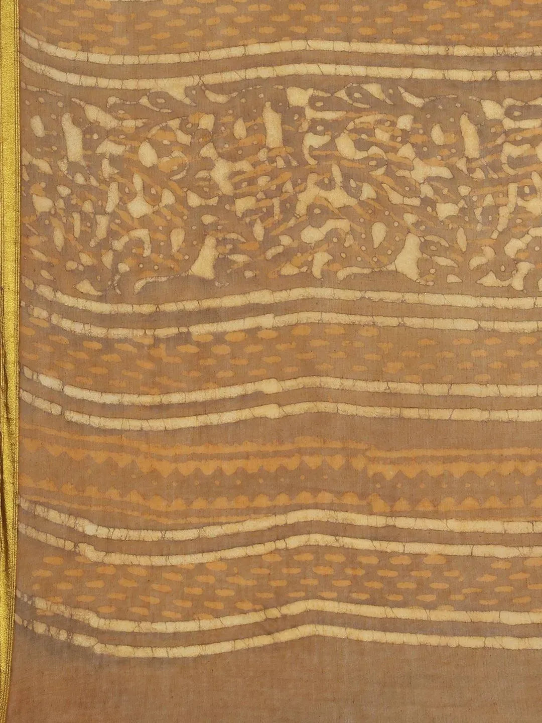 Brown Printed Cotton Saree - Libas