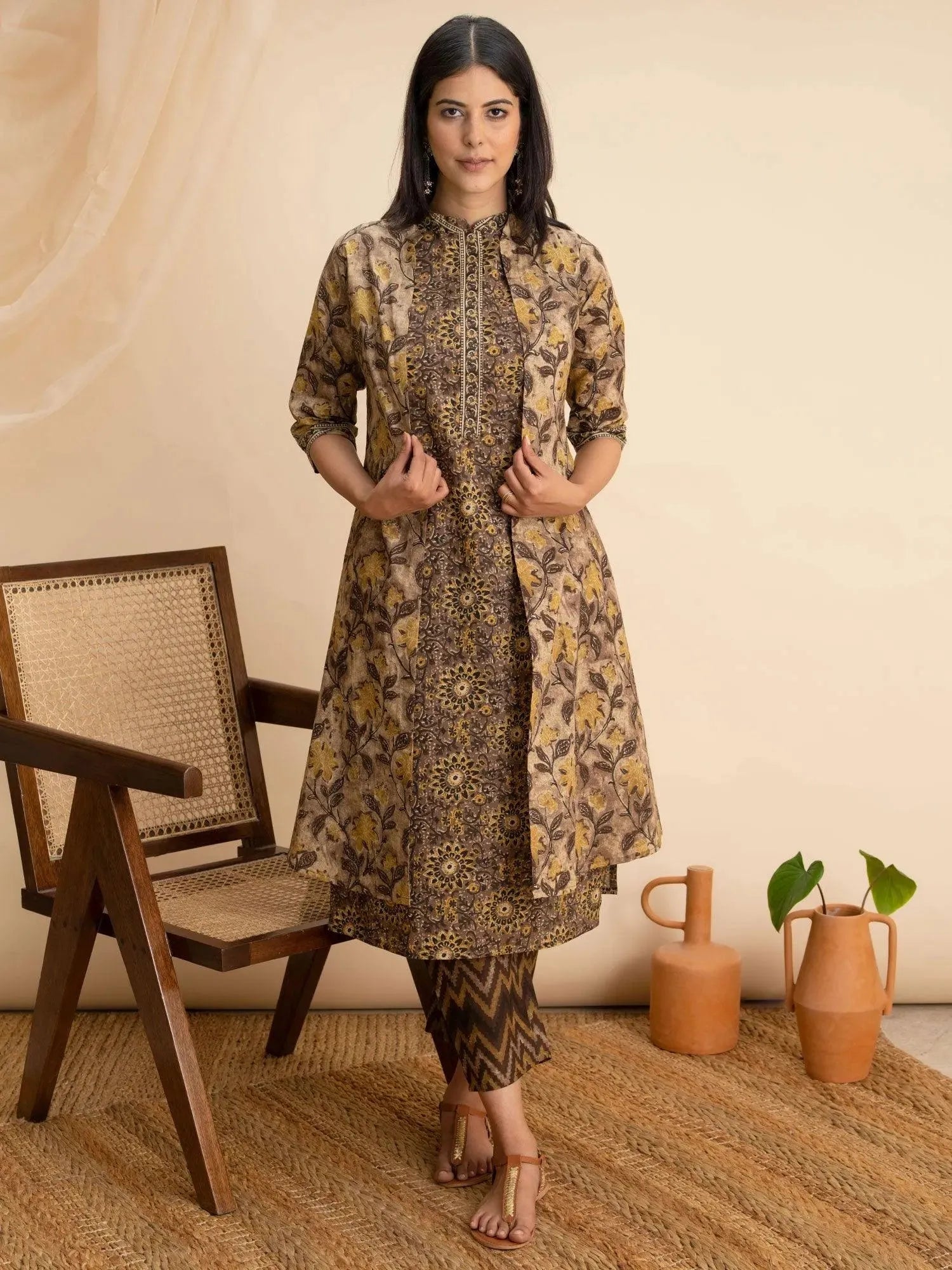 Brown Printed Cotton Straight Kurta With Shrug
Brown Printed Cotton Straight Kurta With Shrug