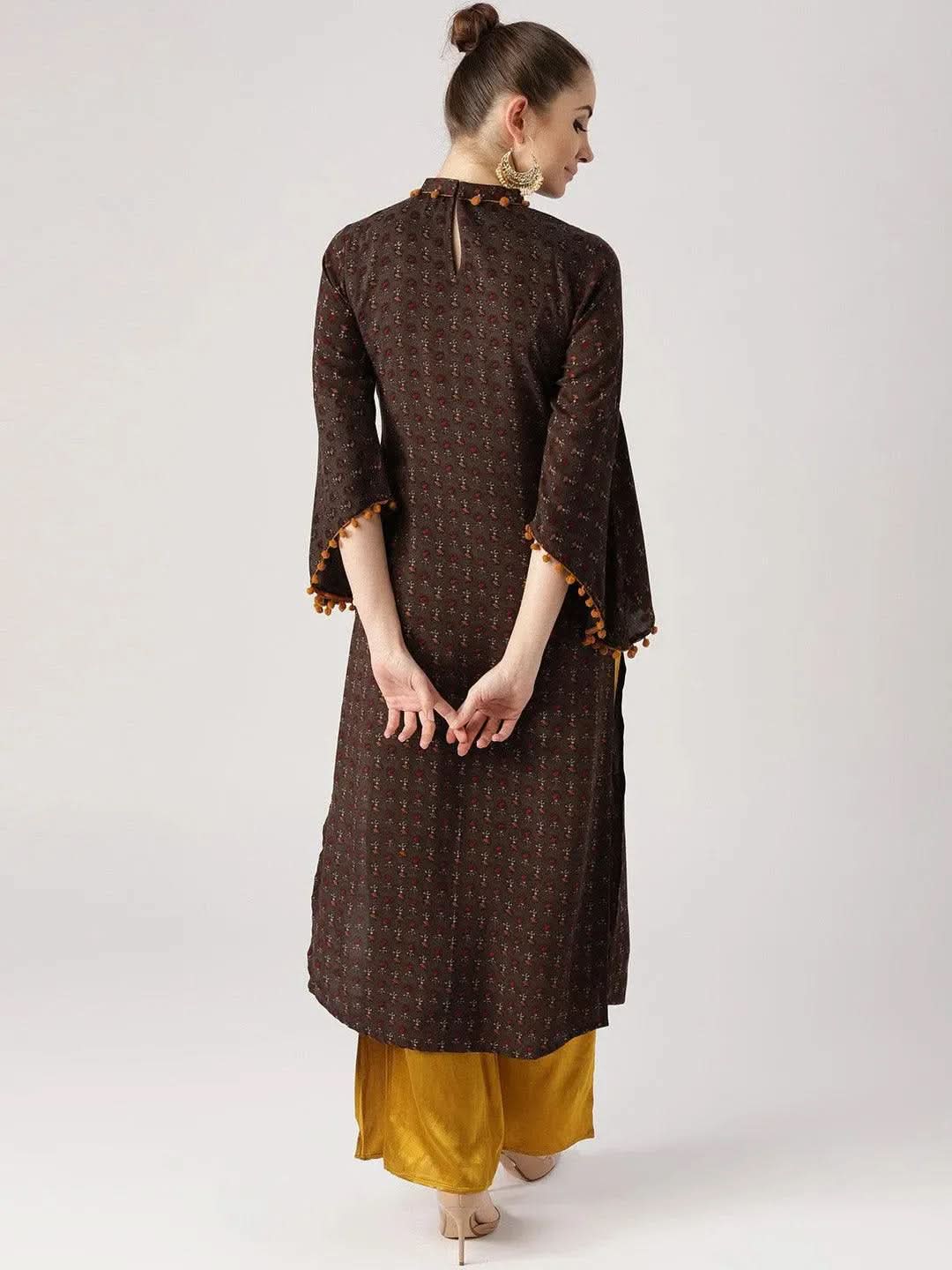 Brown Printed Rayon Kurta - Libas