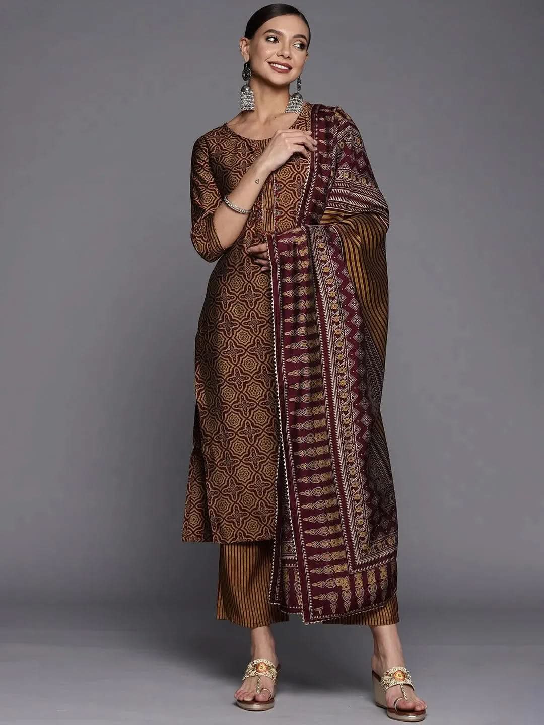 Brown Printed Silk Blend Straight Kurta With Dupatta
Brown Printed Silk Blend Straight Kurta With Dupatta