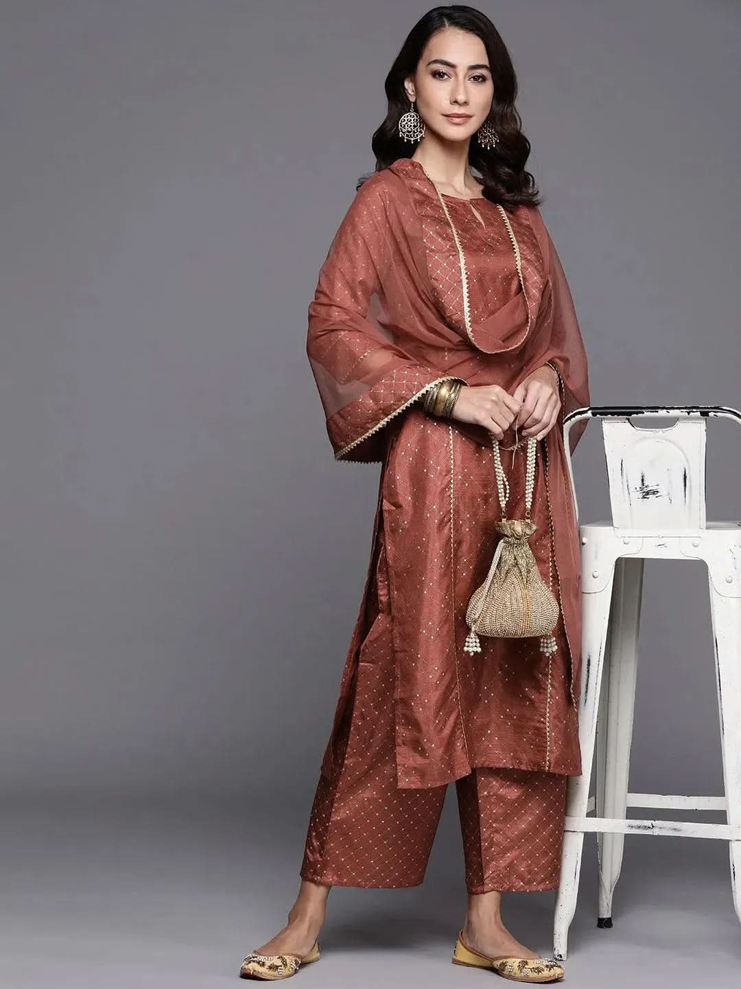 Buy Brown Printed Silk Blend Suit Set - 20264O-XS | Libas Ethnic Wear Online 
Buy Brown Printed Silk Blend Suit Set - 20264O-XS | Libas Ethnic Wear Online