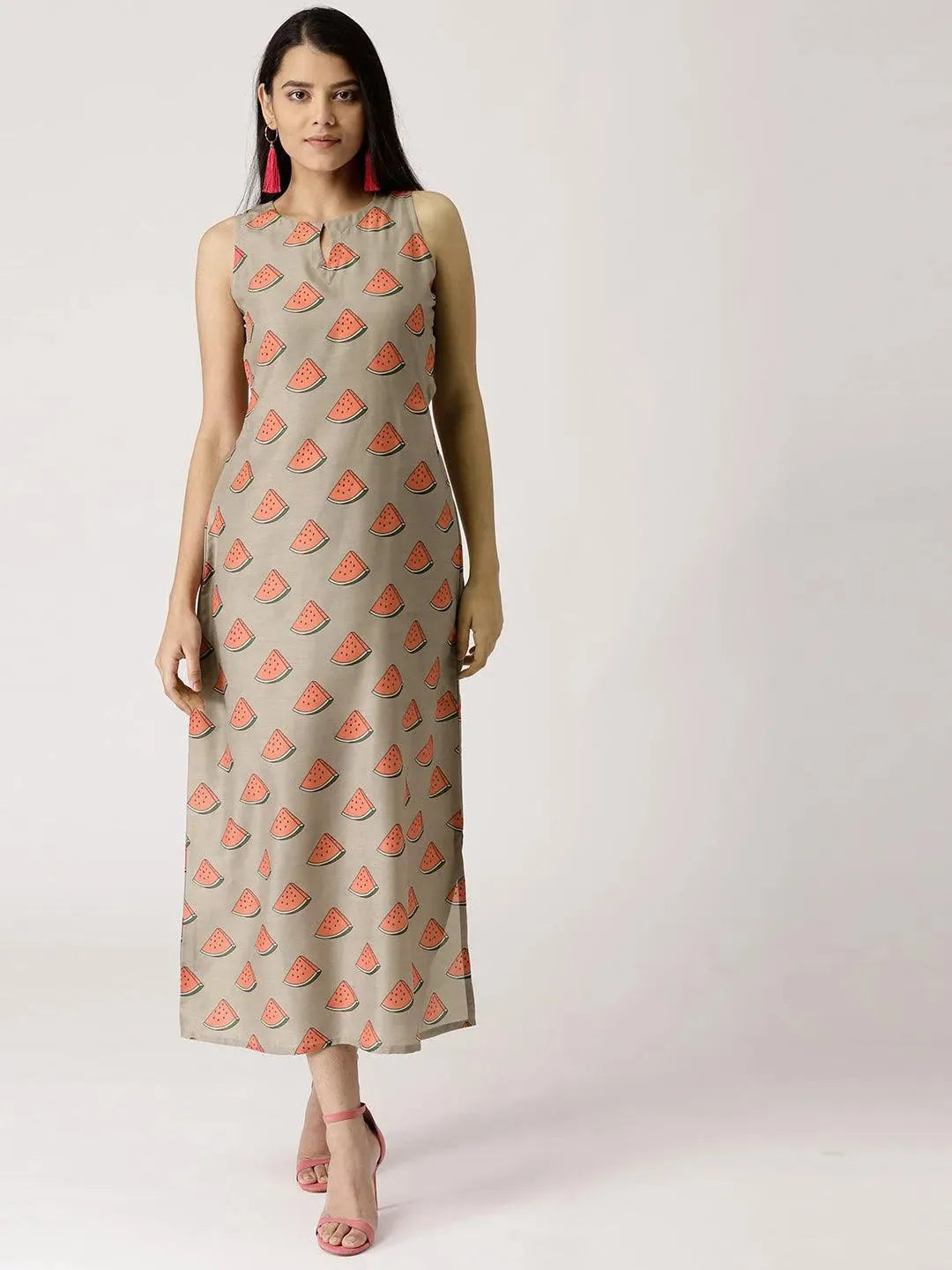 Brown Printed Silk Dress - Libas