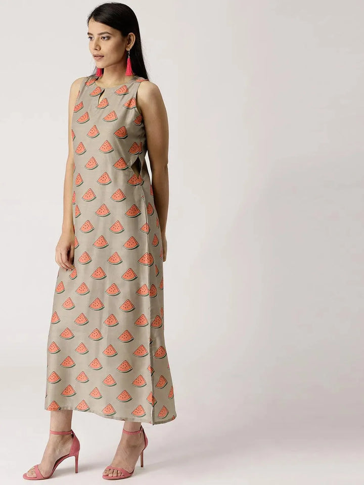 Brown Printed Silk Dress - Libas