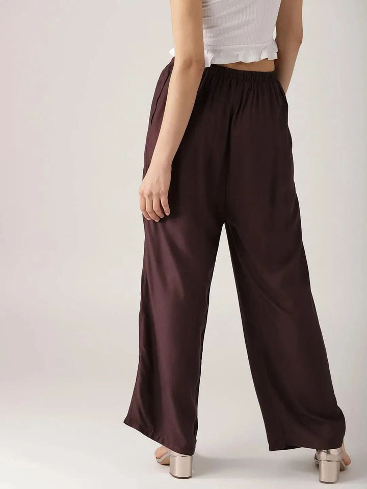 Brown Solid Rayon Palazzos - Libas