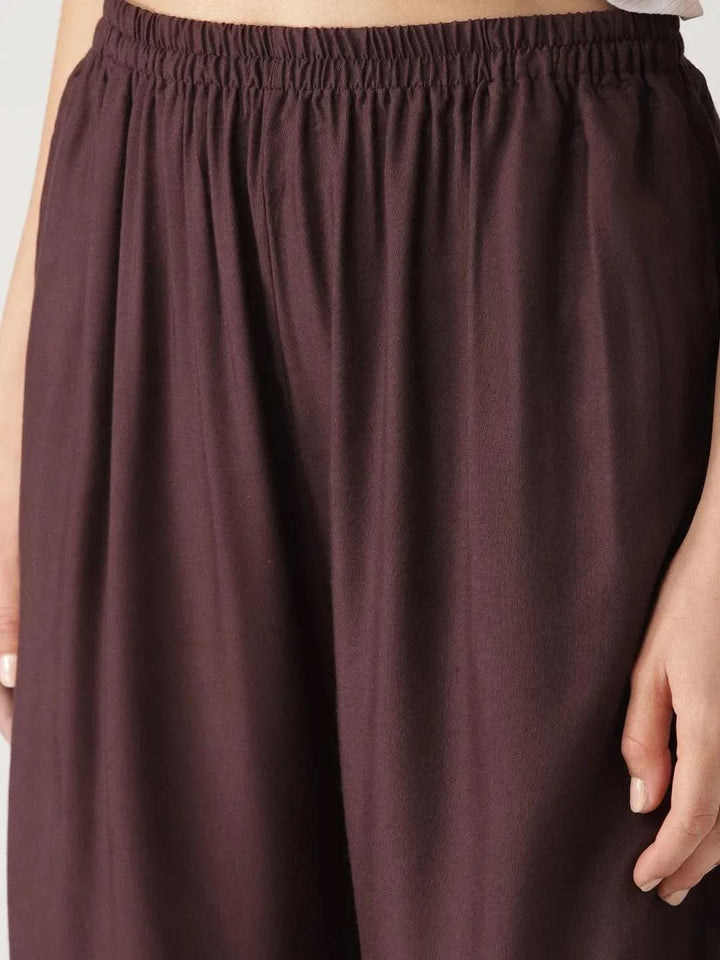 Brown Solid Rayon Palazzos - Libas