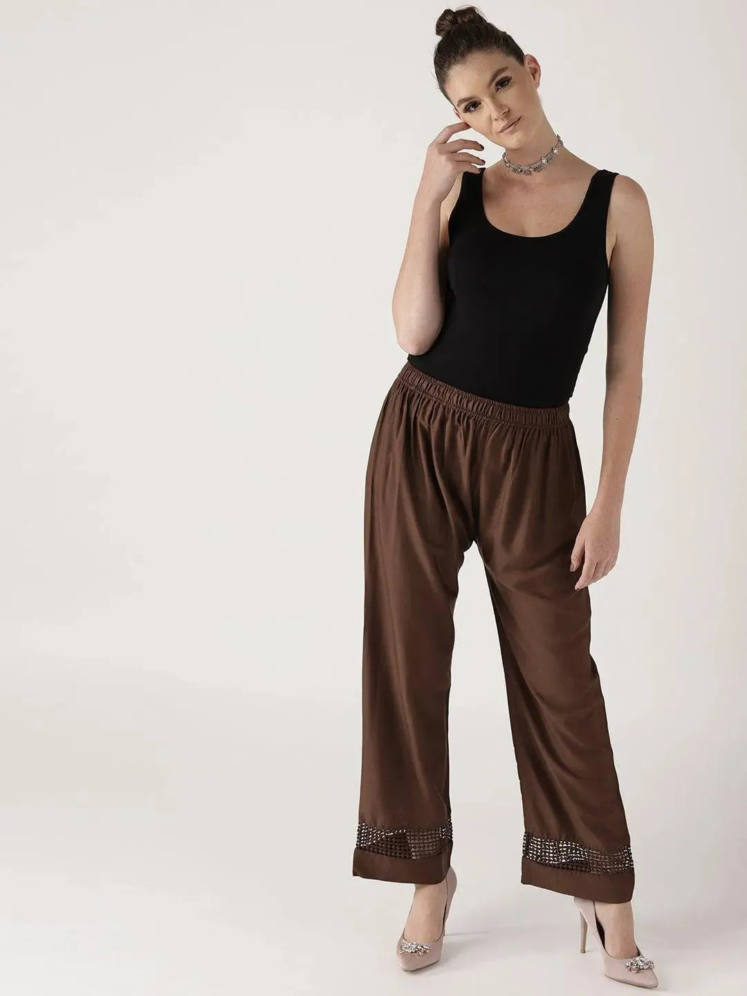 Brown Solid Rayon Palazzos 
Brown Solid Rayon Palazzos