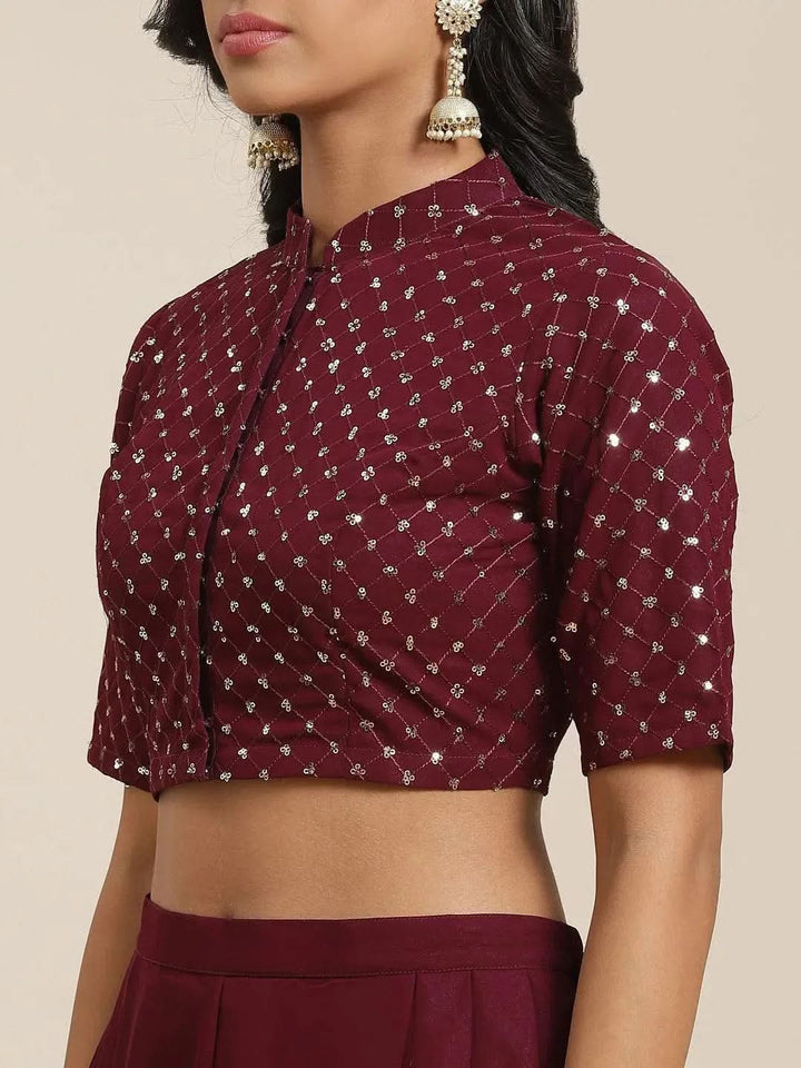 Burgundy Embellished Georgette Dhoti Saree - Libas