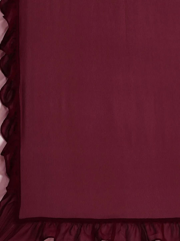 Burgundy Embellished Georgette Dhoti Saree - Libas