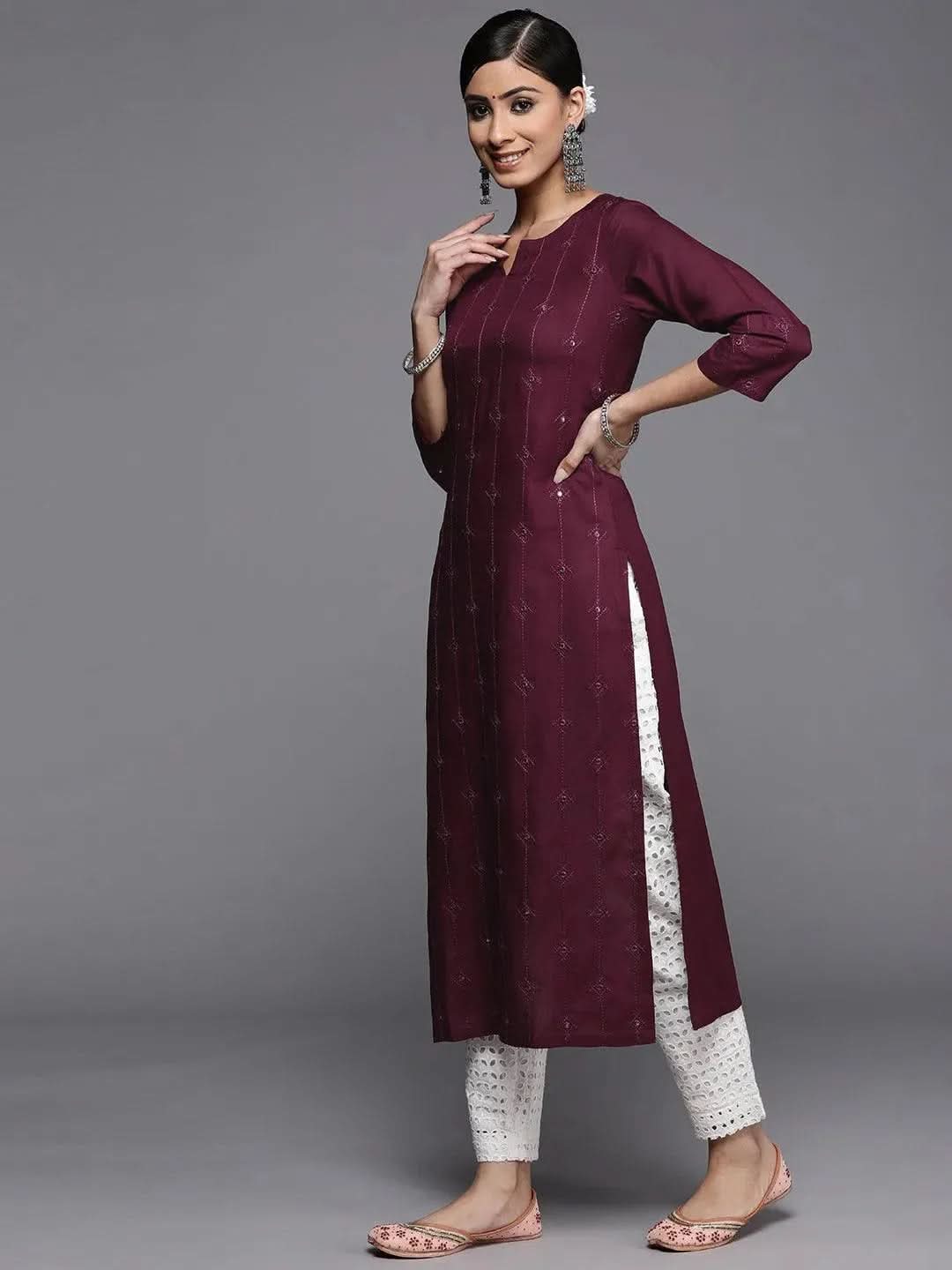 Burgundy Embroidered Rayon Kurta
Burgundy Embroidered Rayon Kurta