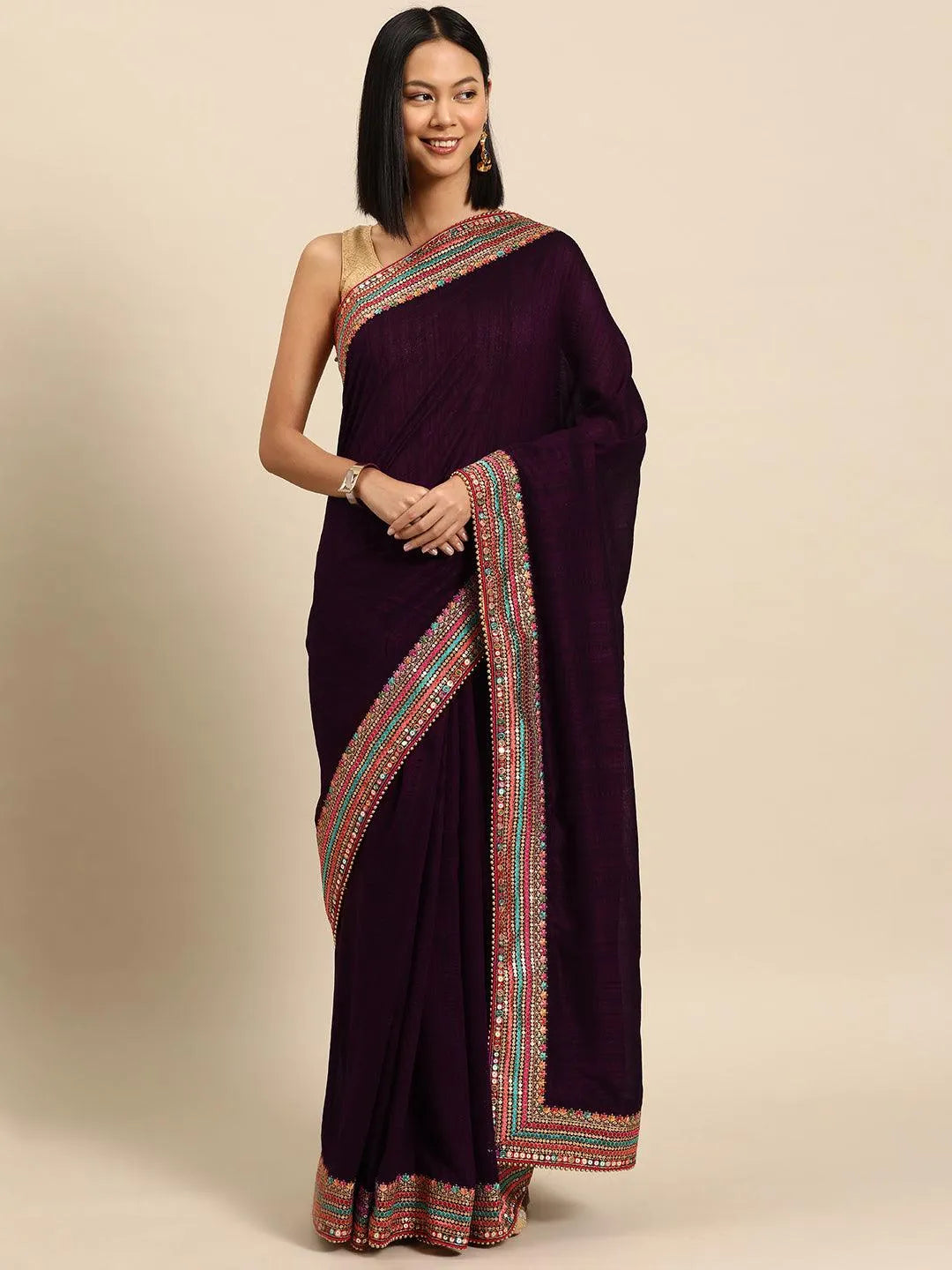 Burgundy Embroidered Silk Blend A-Line Gown With Dupatta