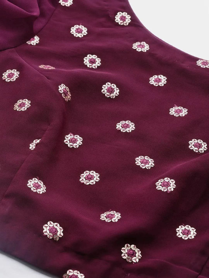Burgundy Sequinned Georgette Lehenga Set - Libas