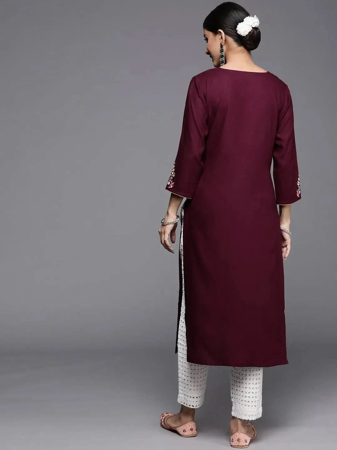Burgundy Yoke Design Rayon Kurta - Libas