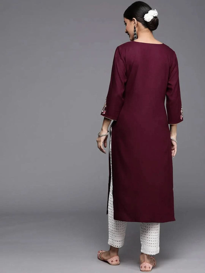 Burgundy Yoke Design Rayon Kurta - Libas