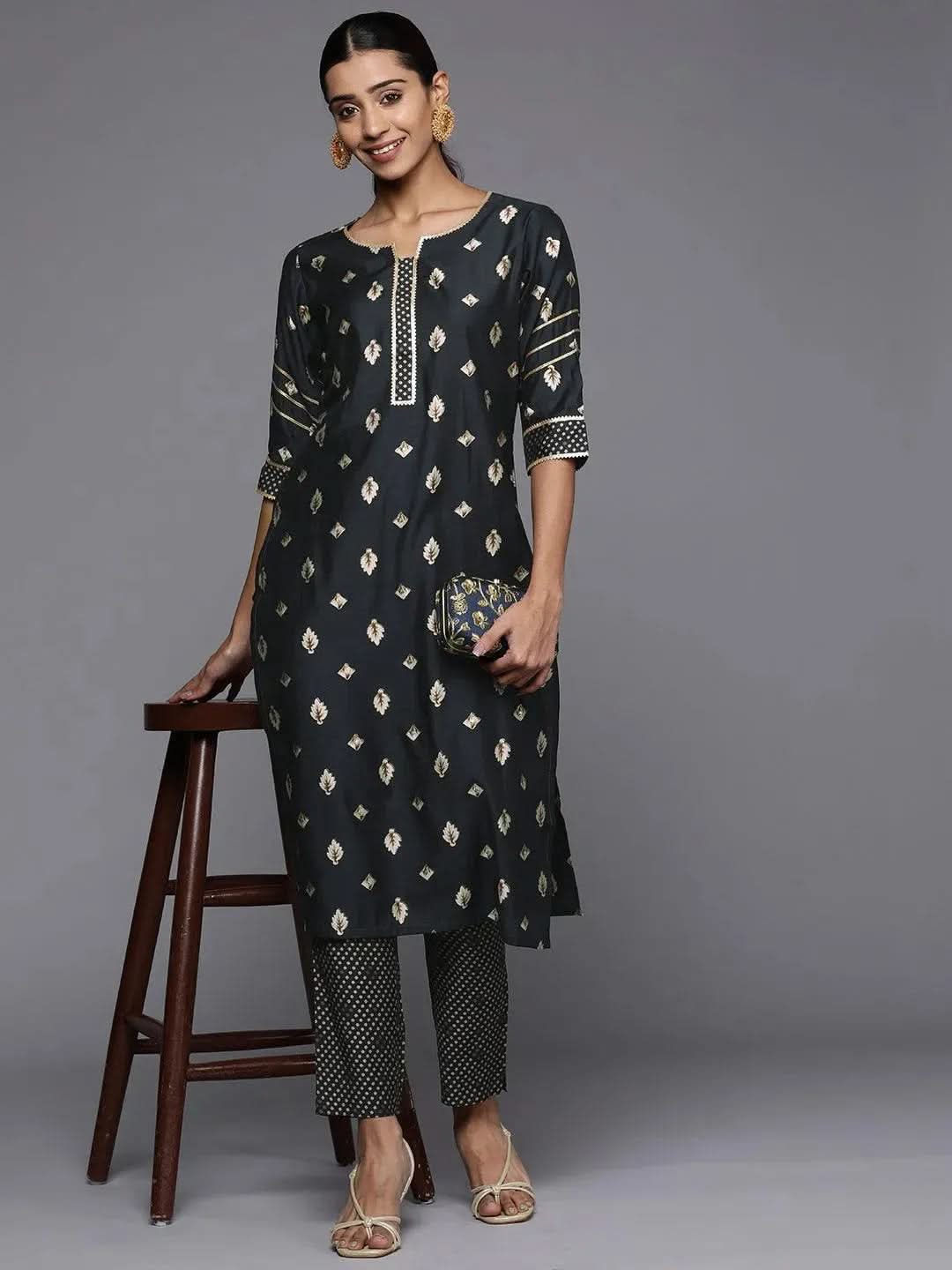 Charcoal Self Design Silk Trousers
Charcoal Self Design Silk Trousers