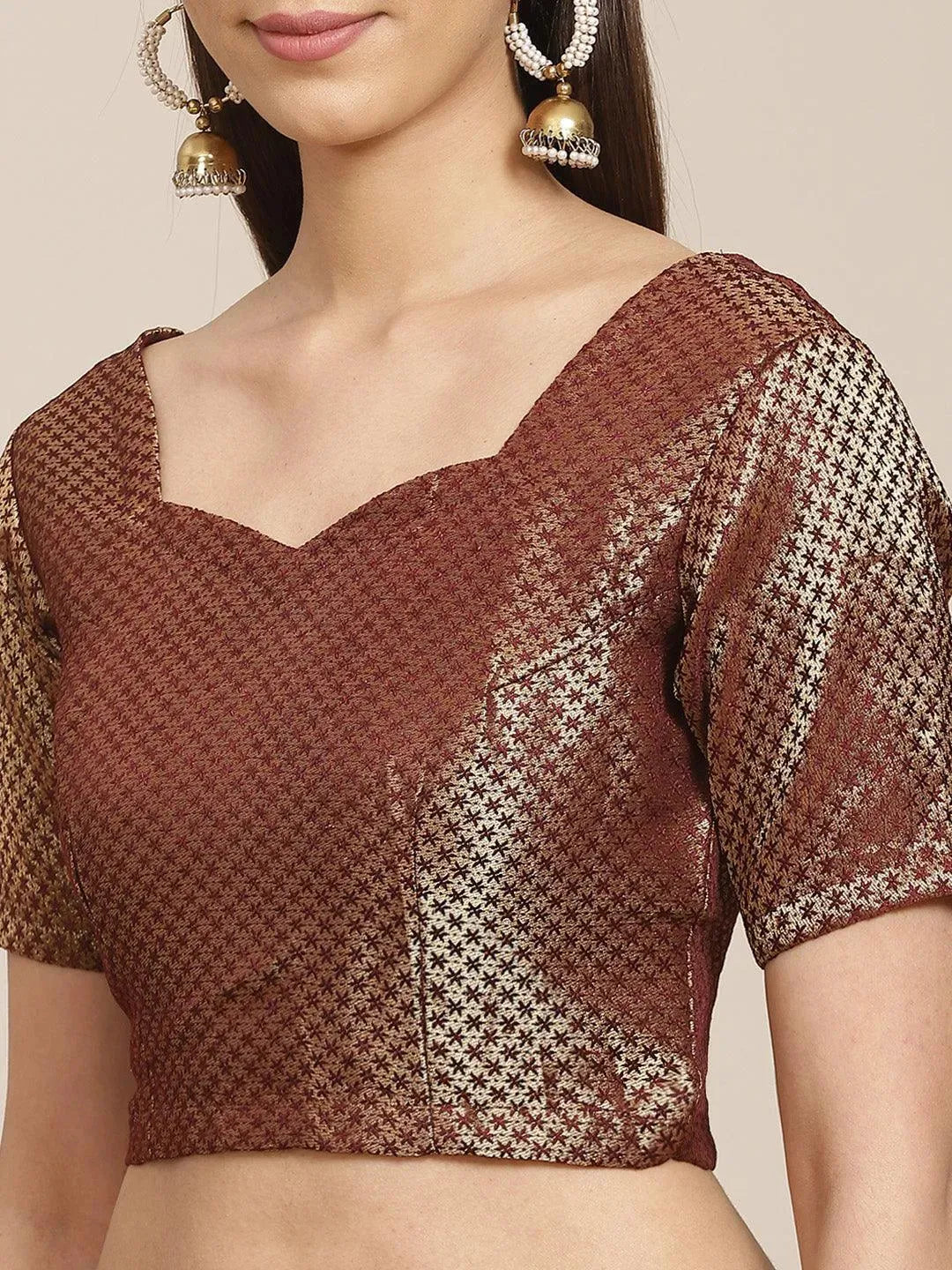 Coffee Brown Solid Georgette Saree - Libas