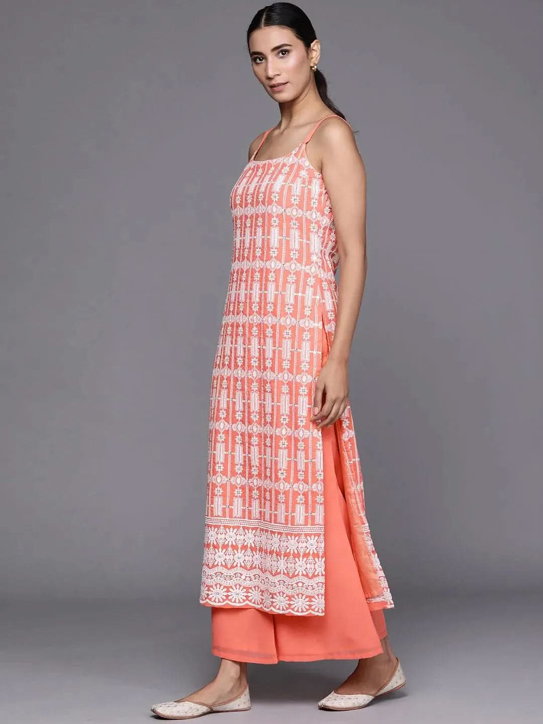 Coral Embroidered Georgette Suit Set - Libas