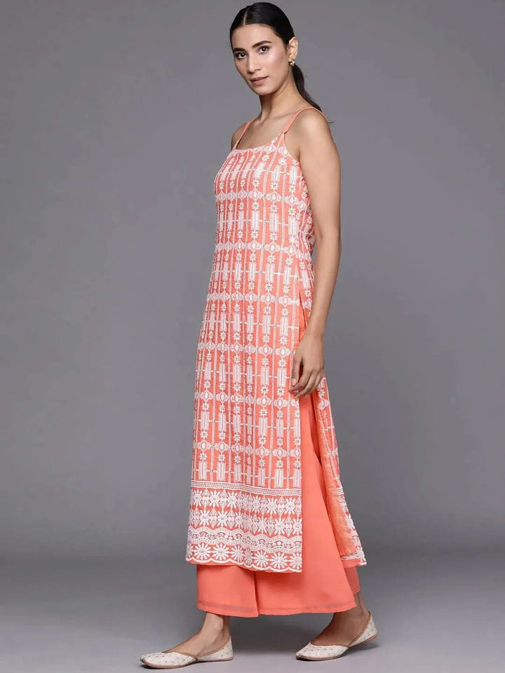Coral Embroidered Georgette Suit Set - Libas