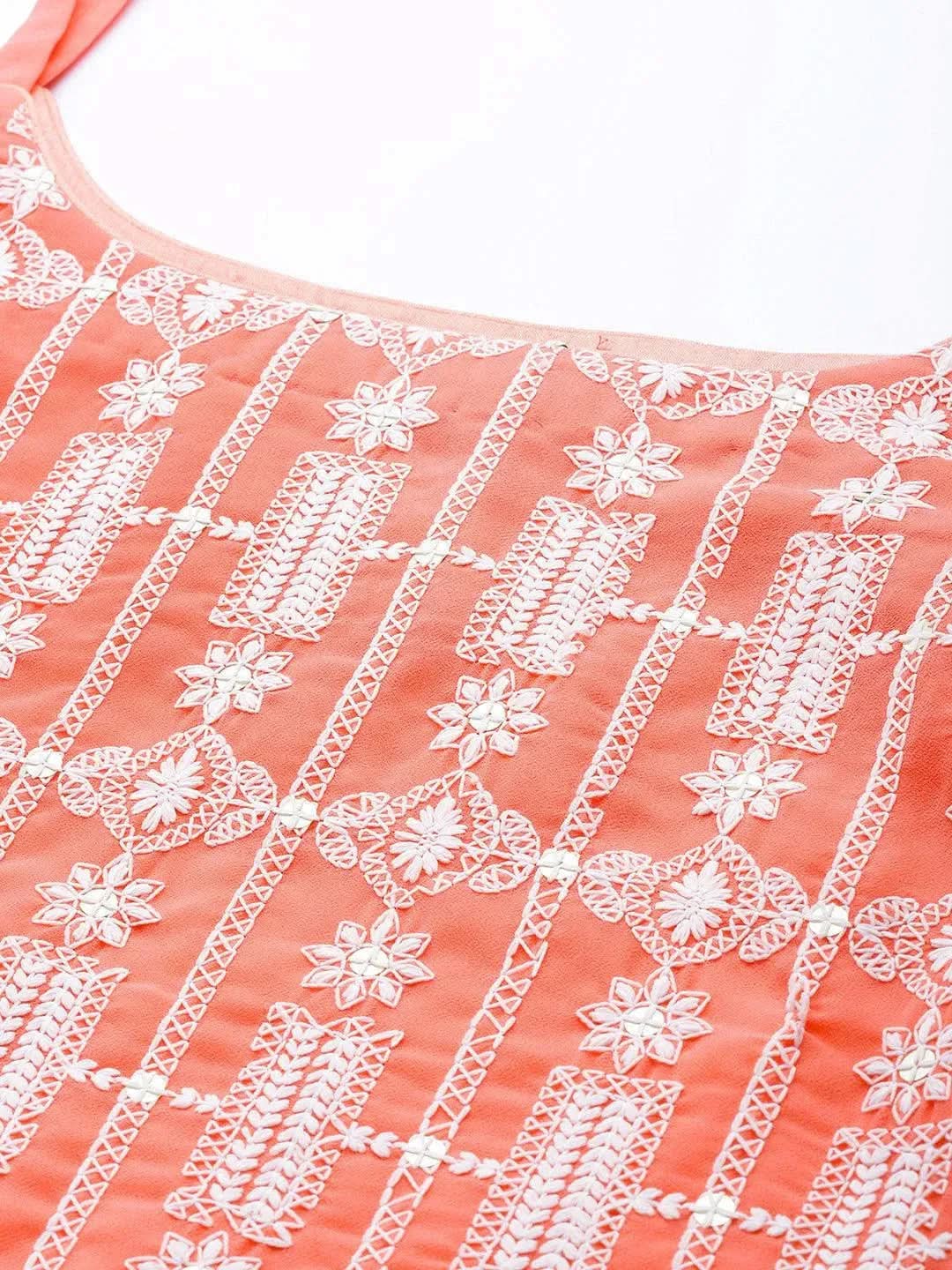Coral Embroidered Georgette Suit Set - Libas