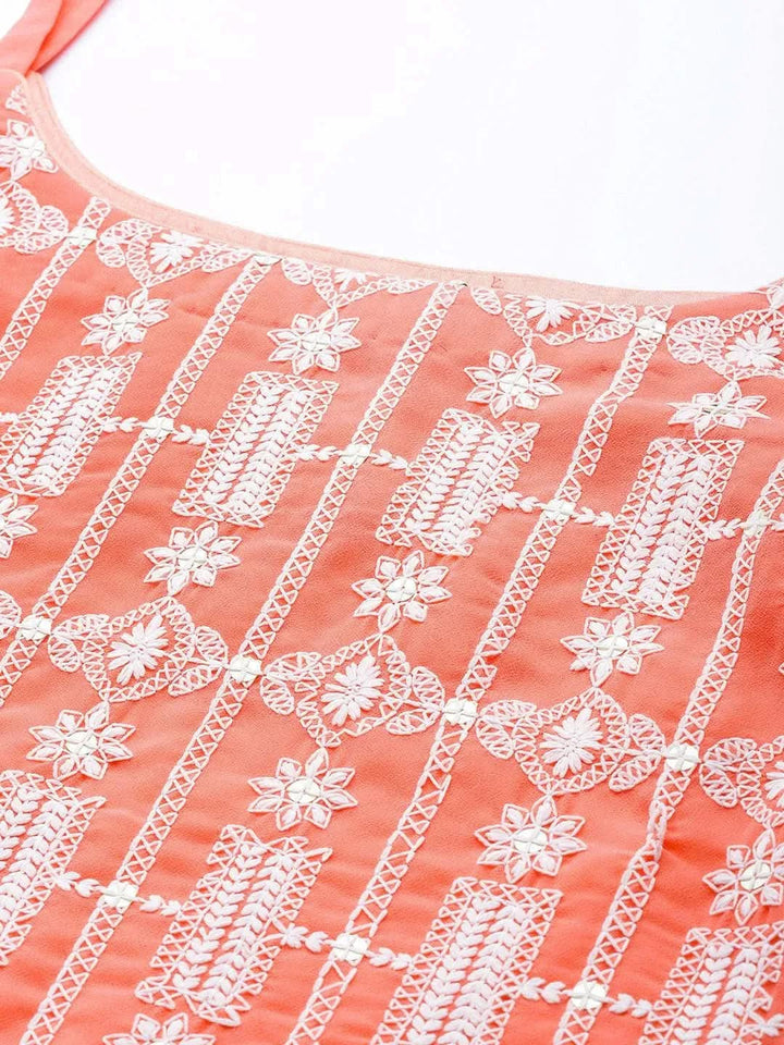 Coral Embroidered Georgette Suit Set - Libas
