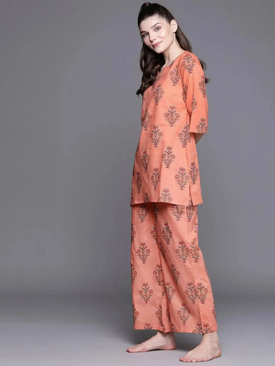 Coral Printed Cotton Night Suit - Libas