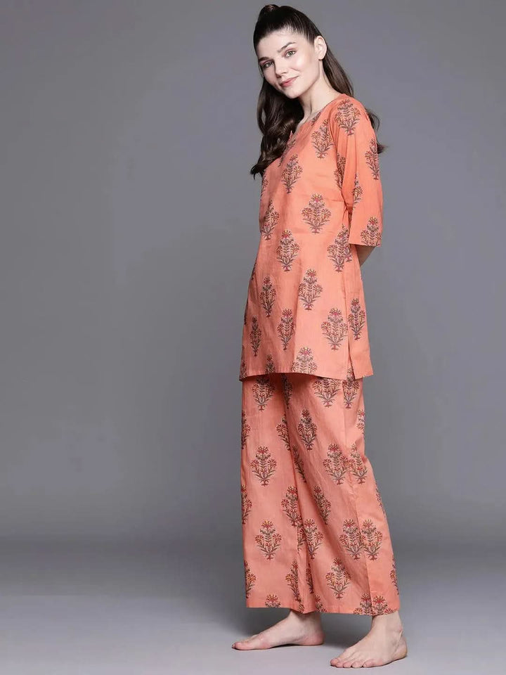 Coral Printed Cotton Night Suit - Libas