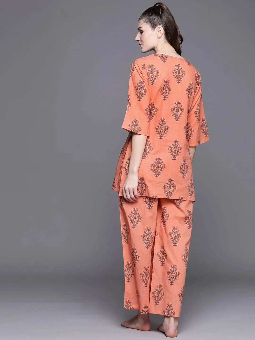 Coral Printed Cotton Night Suit - Libas