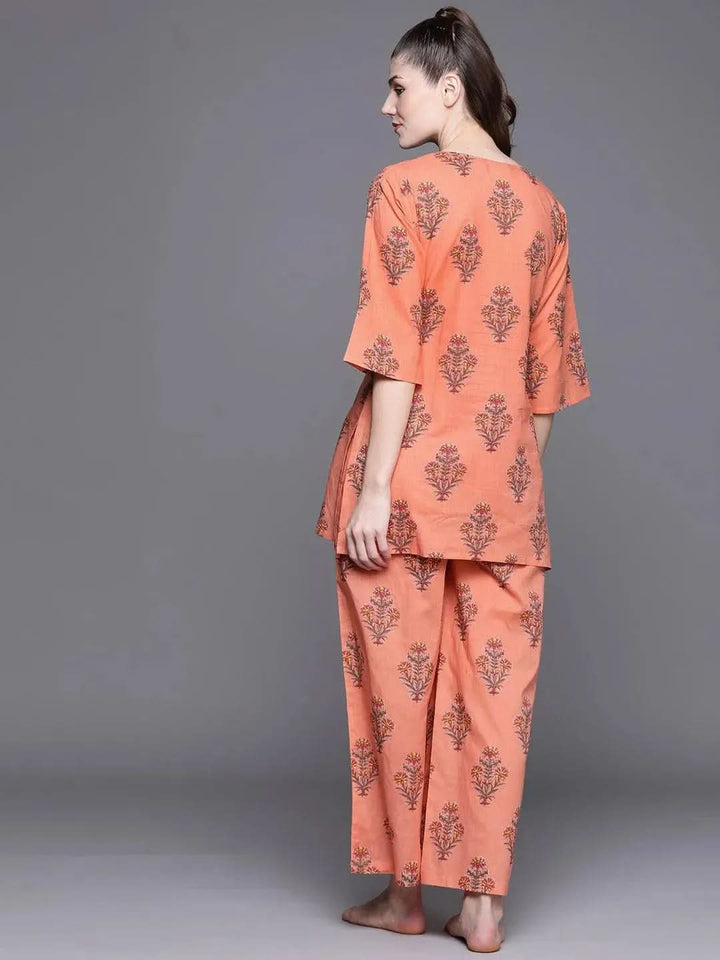 Coral Printed Cotton Night Suit - Libas