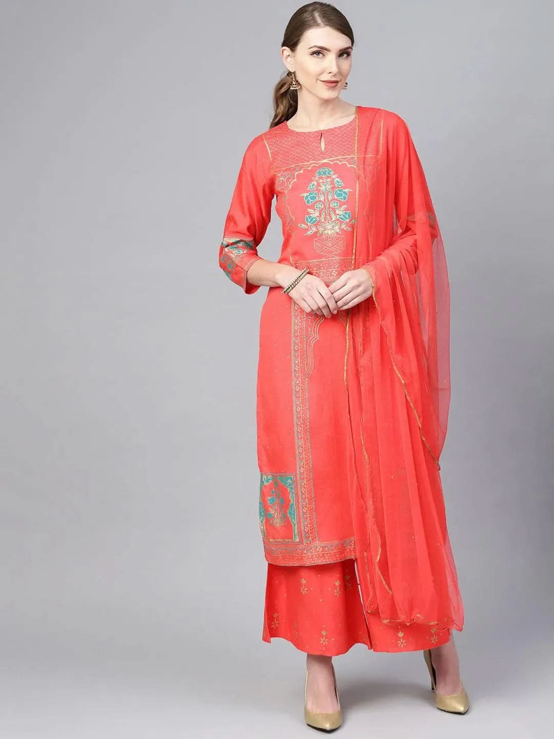 Coral Printed Cotton Suit Set - Libas