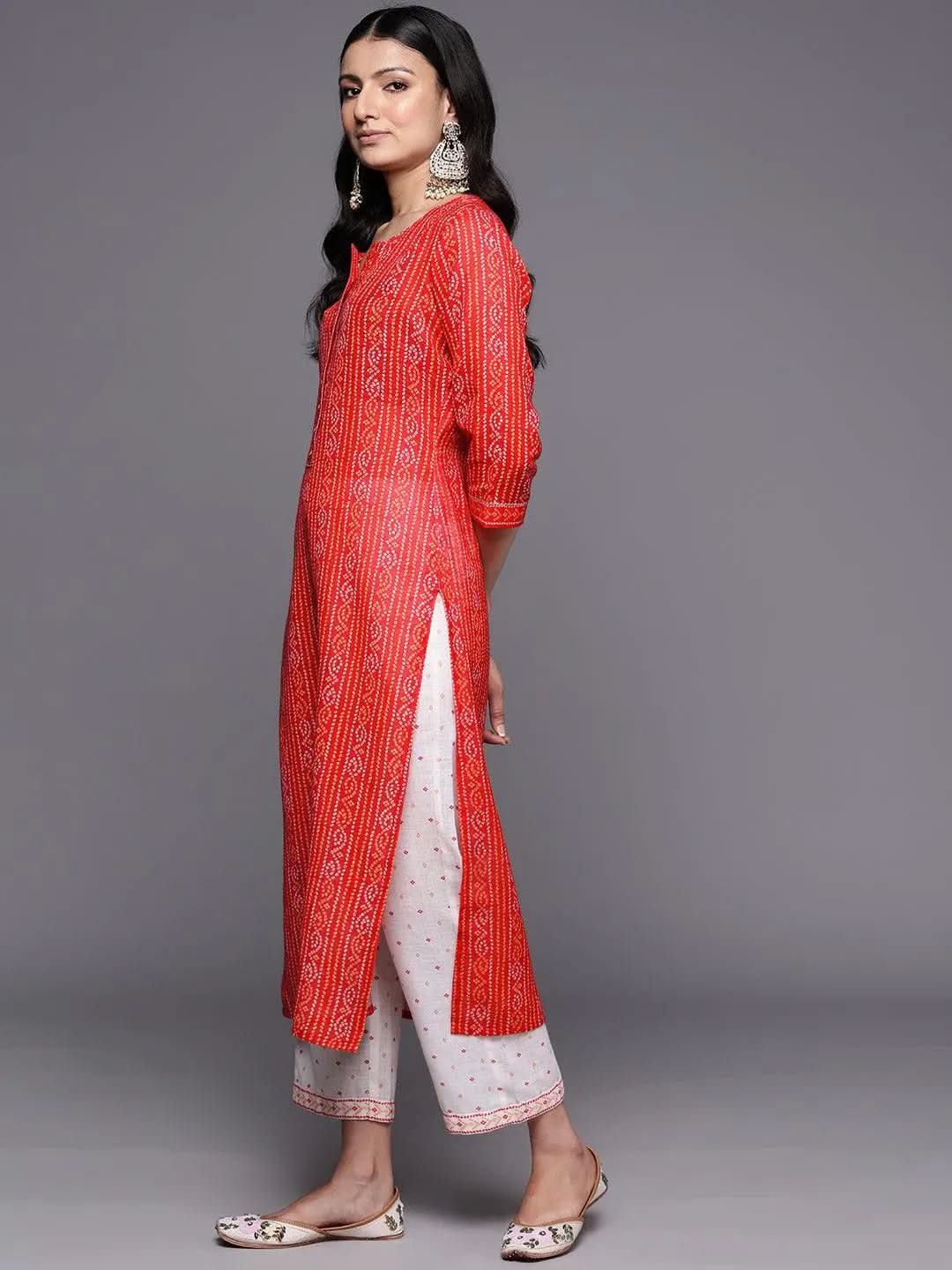 Coral Printed Cotton Straight Kurta Set With Trousers - Libas