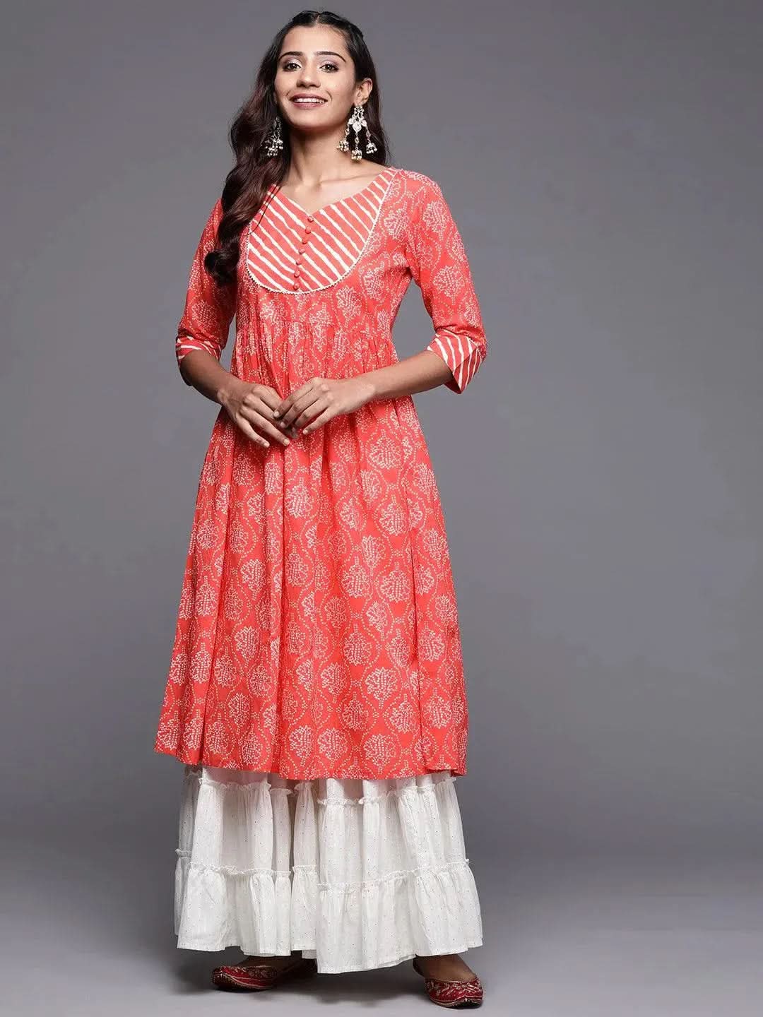 Coral Yoke Design Cotton Anarkali Kurta 
Coral Yoke Design Cotton Anarkali Kurta