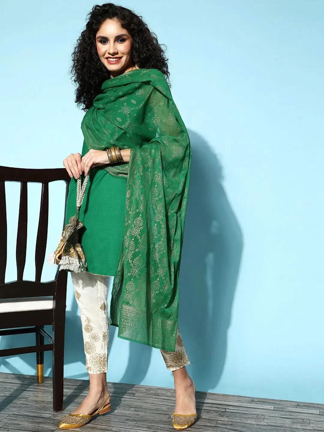 Cream Embroidered Cotton Trousers - Libas