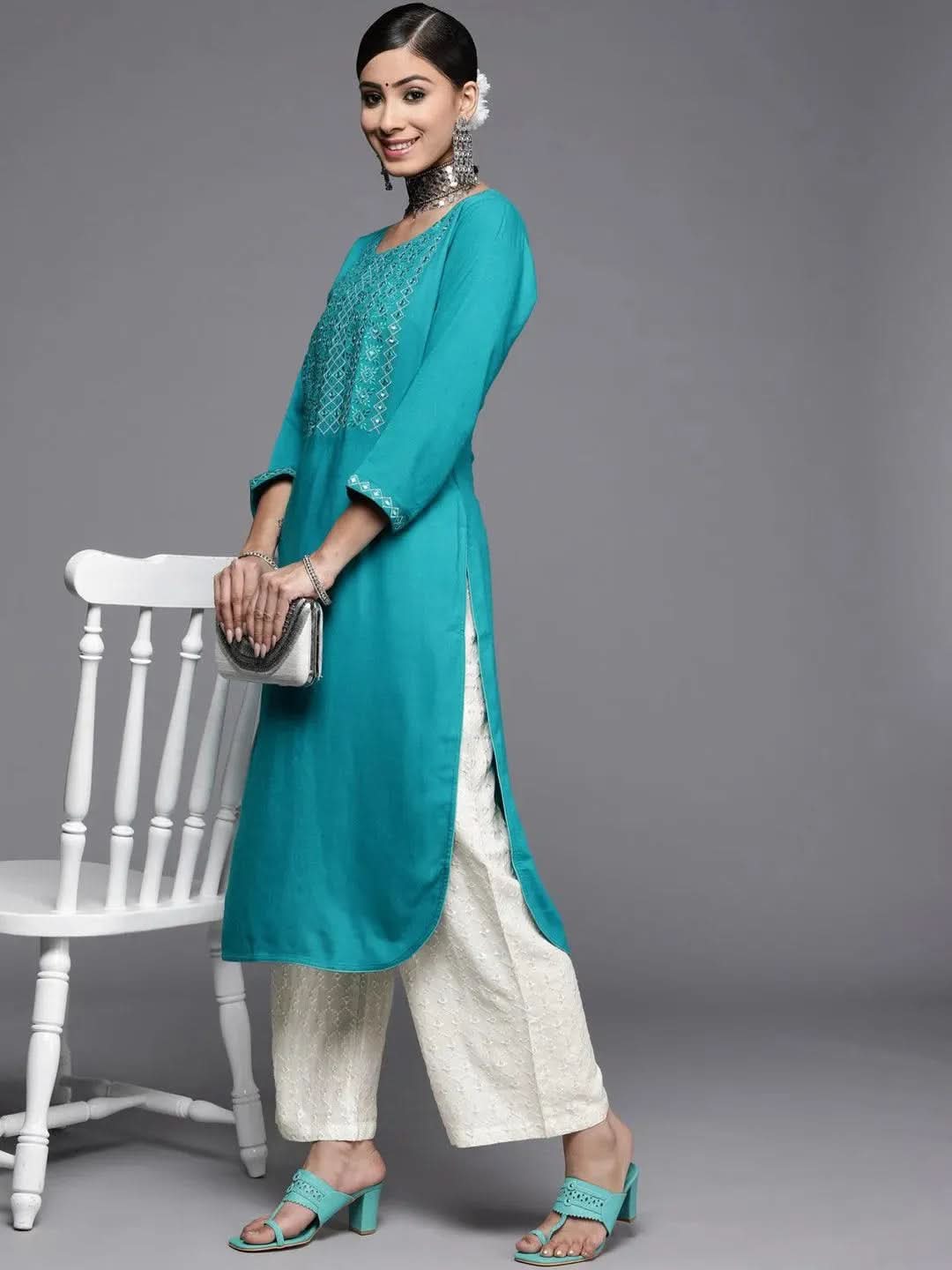 Cream Embroidered Rayon Palazzos
Cream Embroidered Rayon Palazzos