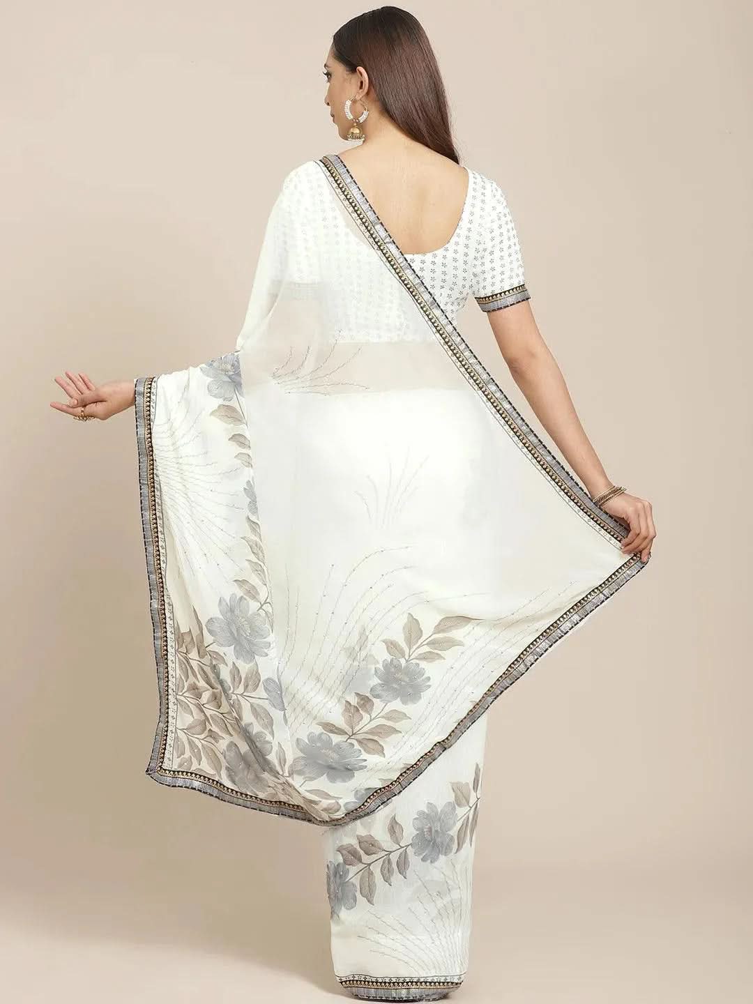 Cream Printed Chiffon Saree 
Cream Printed Chiffon Saree