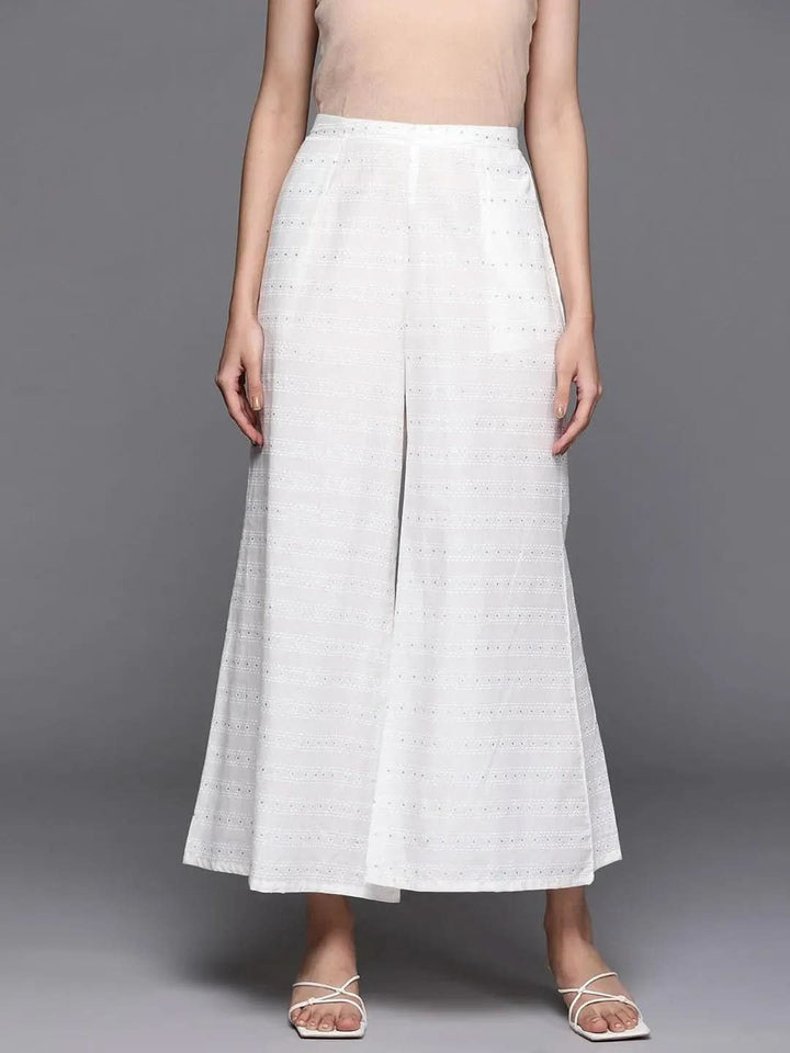 Cream Printed Cotton Palazzos - Libas