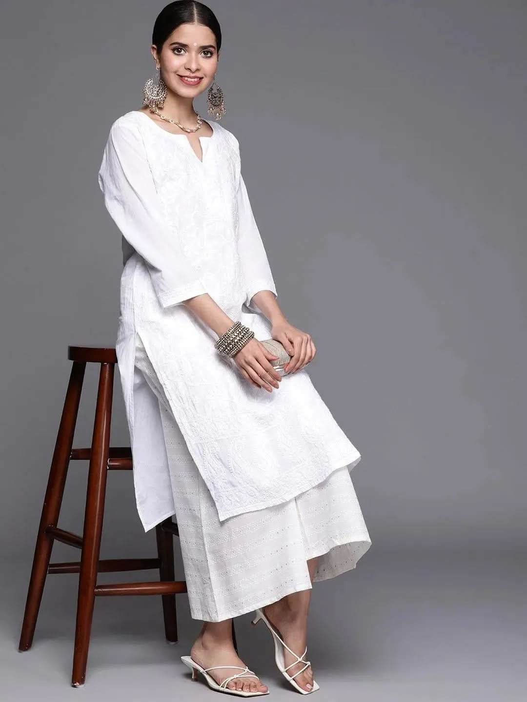 Cream Printed Cotton Palazzos - Libas