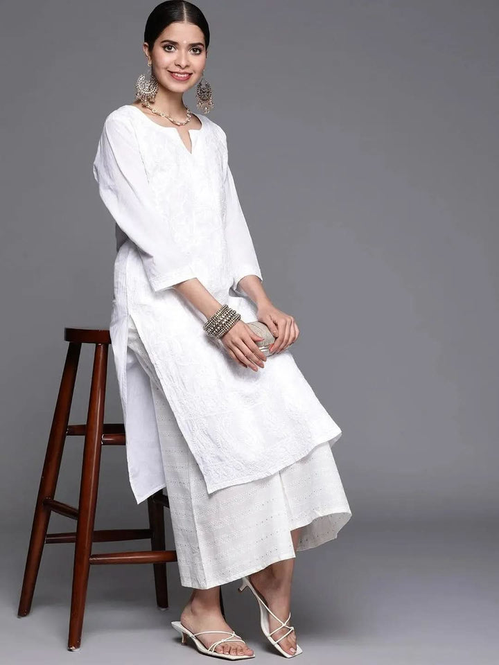 Cream Printed Cotton Palazzos - Libas