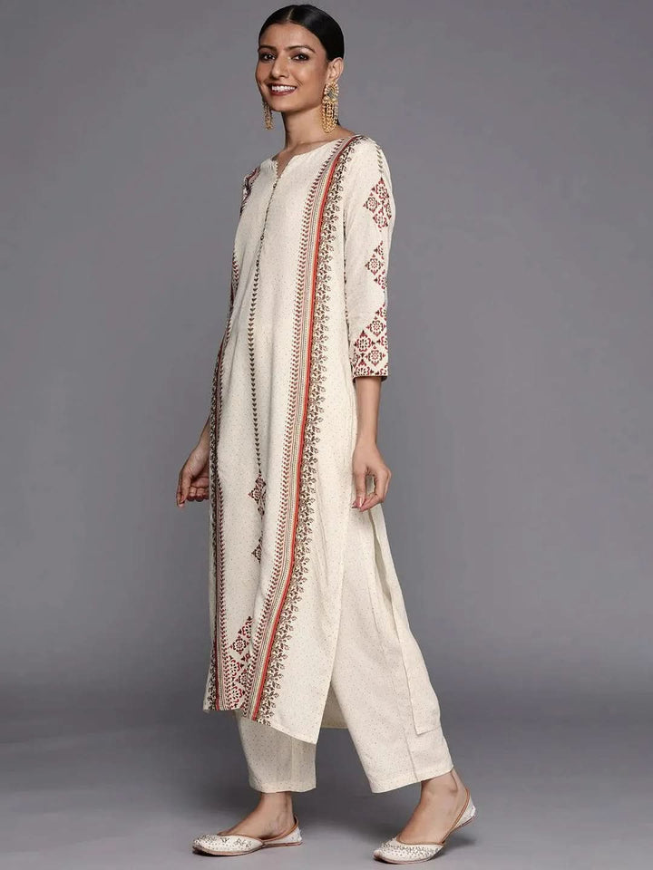 Cream Printed Cotton Blend Straight Suit Set - Libas