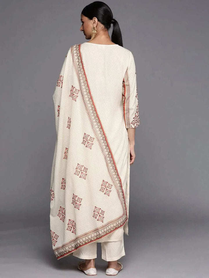Cream Printed Cotton Blend Straight Suit Set - Libas
