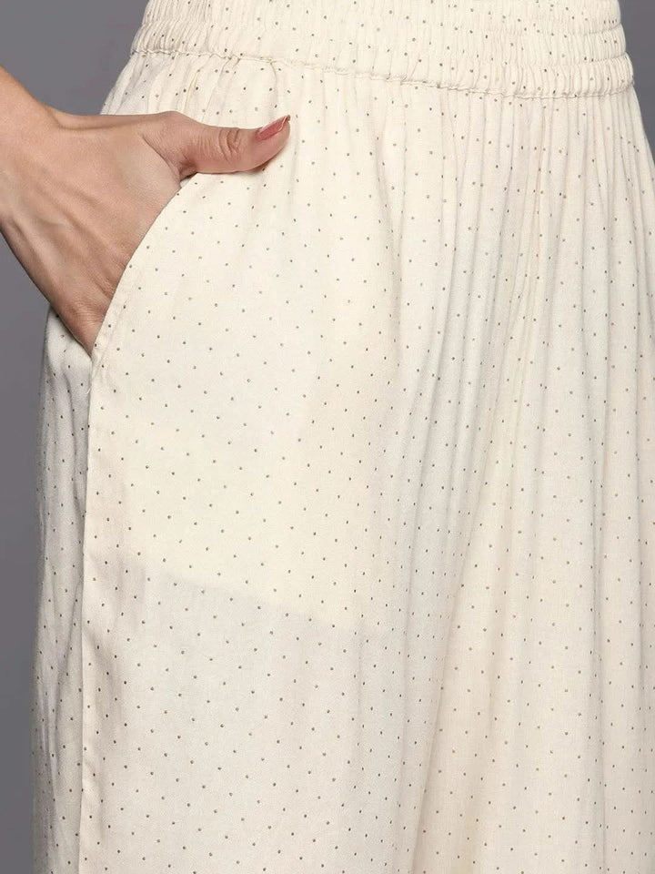 Cream Printed Cotton Blend Straight Suit Set - Libas