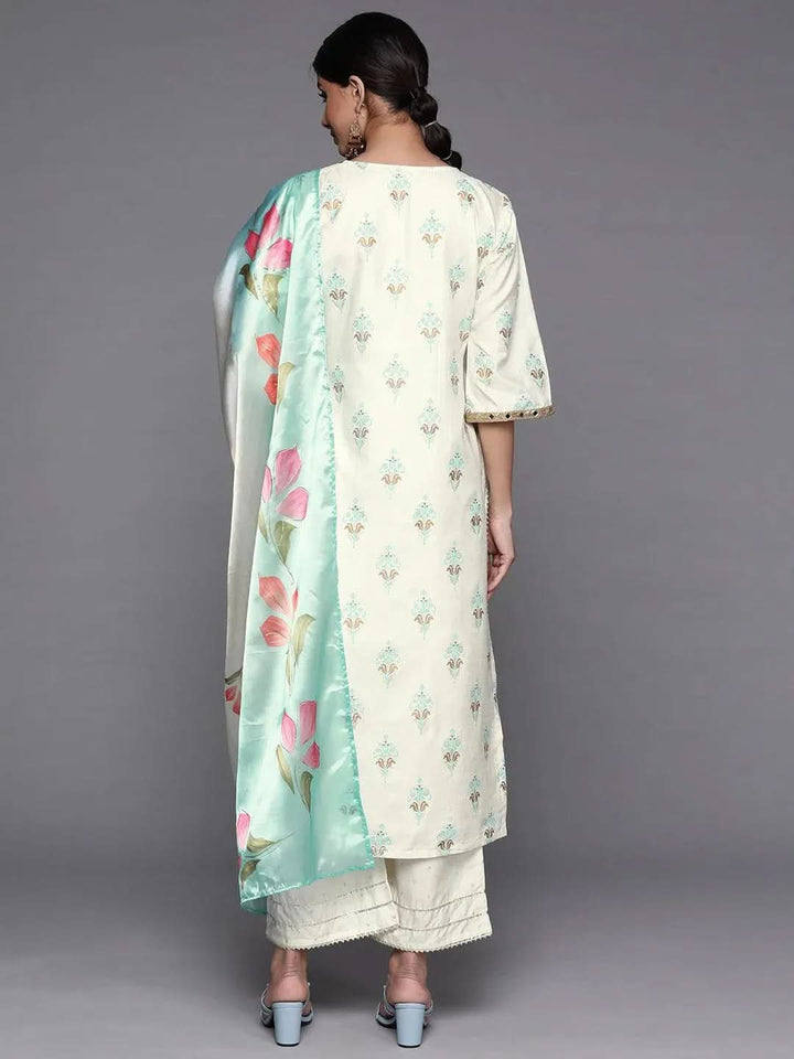 Cream Printed Silk Suit Set - Libas
