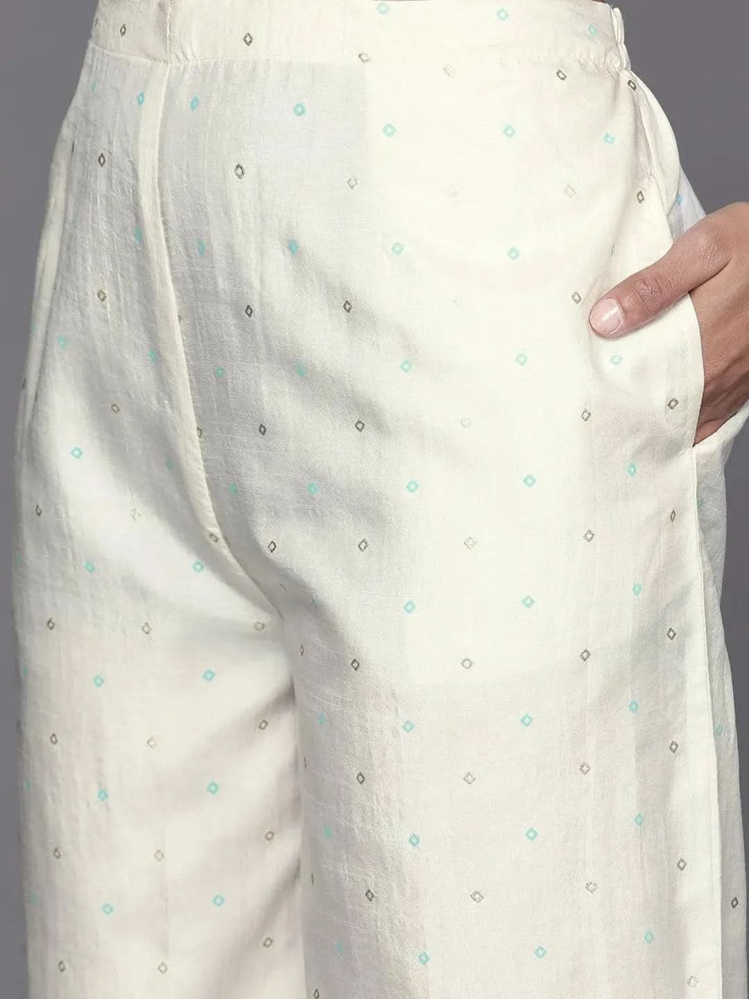 Cream Printed Silk Suit Set - Libas