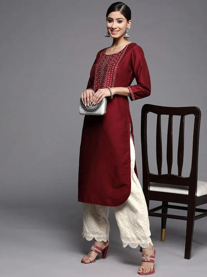 Cream Self Design Cotton Palazzos - Libas