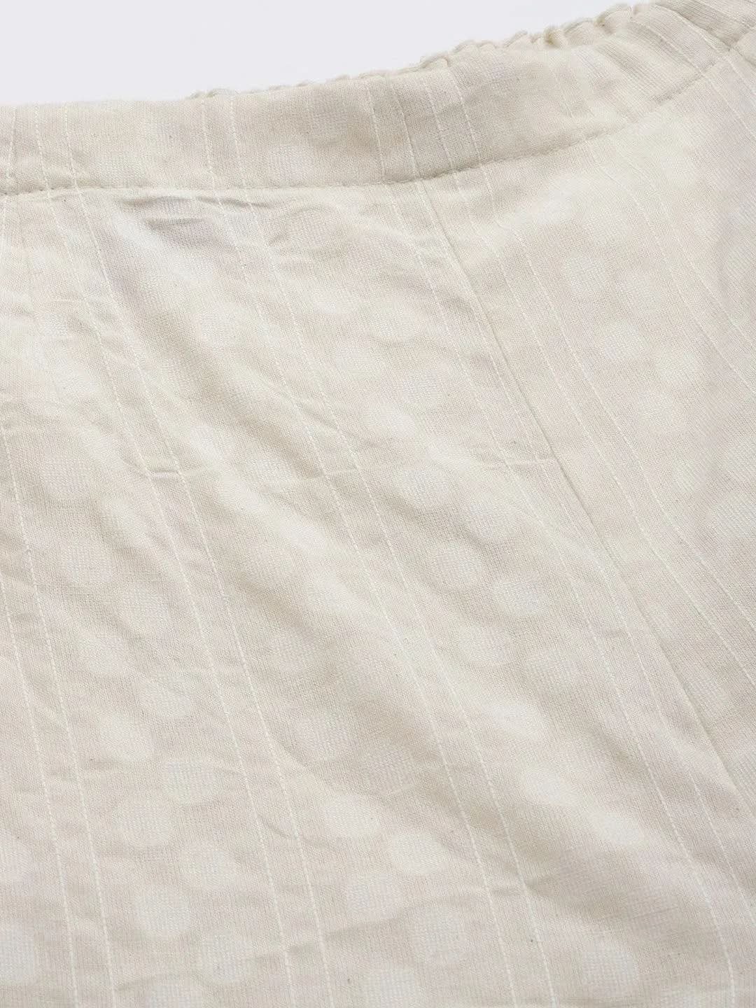 Cream Self Design Cotton Palazzos - Libas