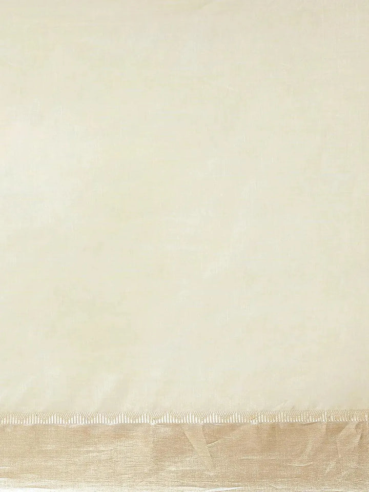 Cream Woven Design Silk Blend Saree - Libas