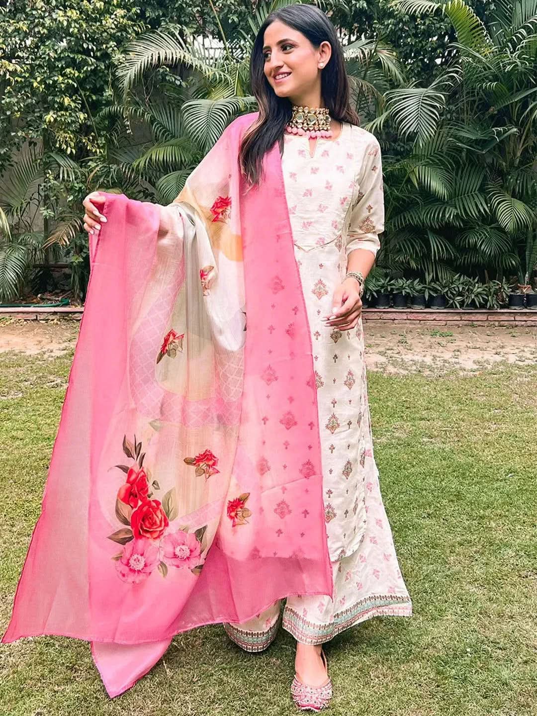 Buy Cream Yoke Design Silk Suit Set - 33279O-XS | Libas Ethnic Wear Online 
Buy Cream Yoke Design Silk Suit Set - 33279O-XS | Libas Ethnic Wear Online