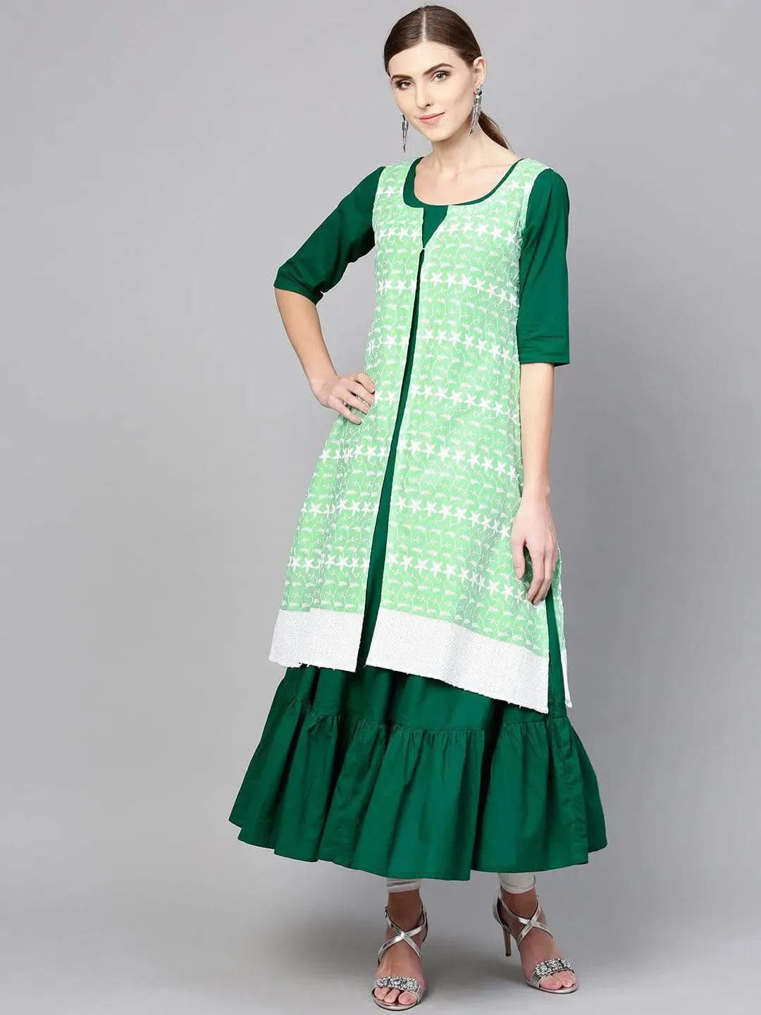 Buy Dark Green Solid Cotton Kurta With Jacket - 7950- | Libas Ethnic Wear Online 
Buy Dark Green Solid Cotton Kurta With Jacket - 7950- | Libas Ethnic Wear Online